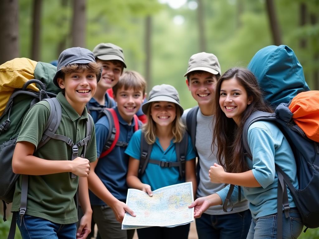 Studenti con attrezzatura per uscite didattiche outdoor